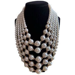 C 1946 Multi layer faux pearl beaded necklace signed